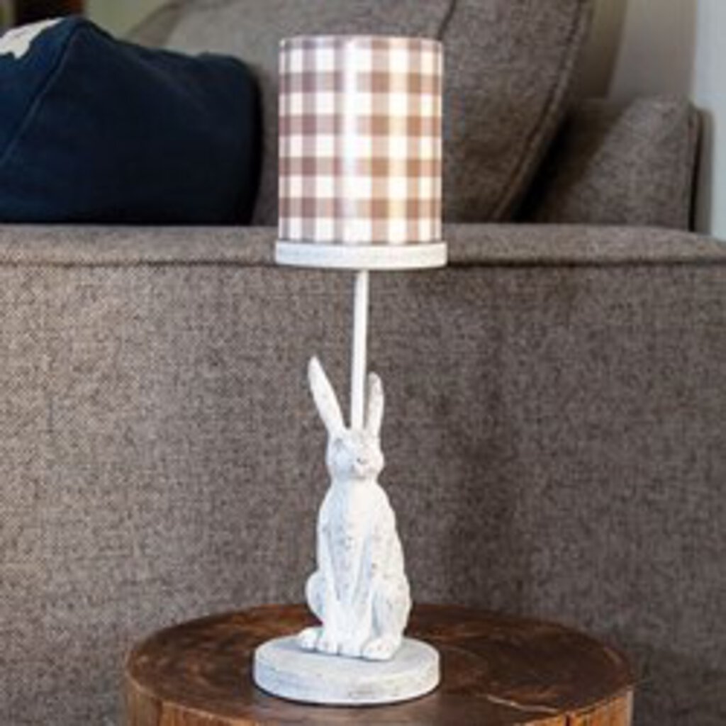White Bunny Metal Pillar Candle Holder (8.25")