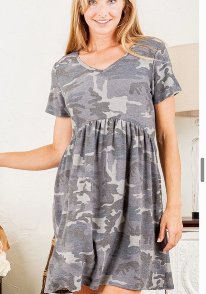 Camo Babydoll Dress Pockets