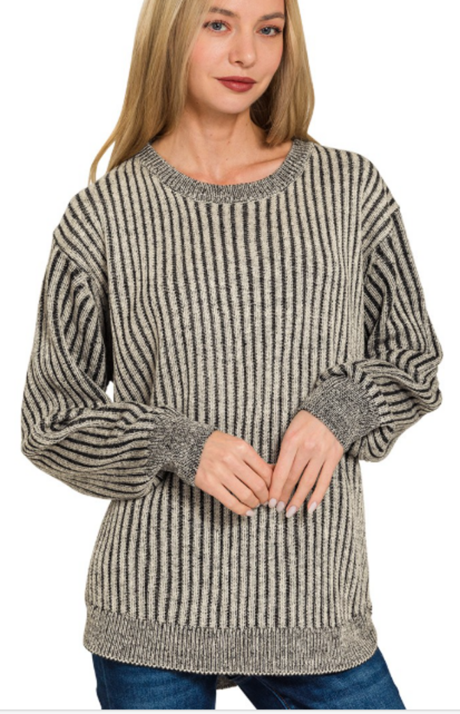 Curved Hem Two-tone Sweater