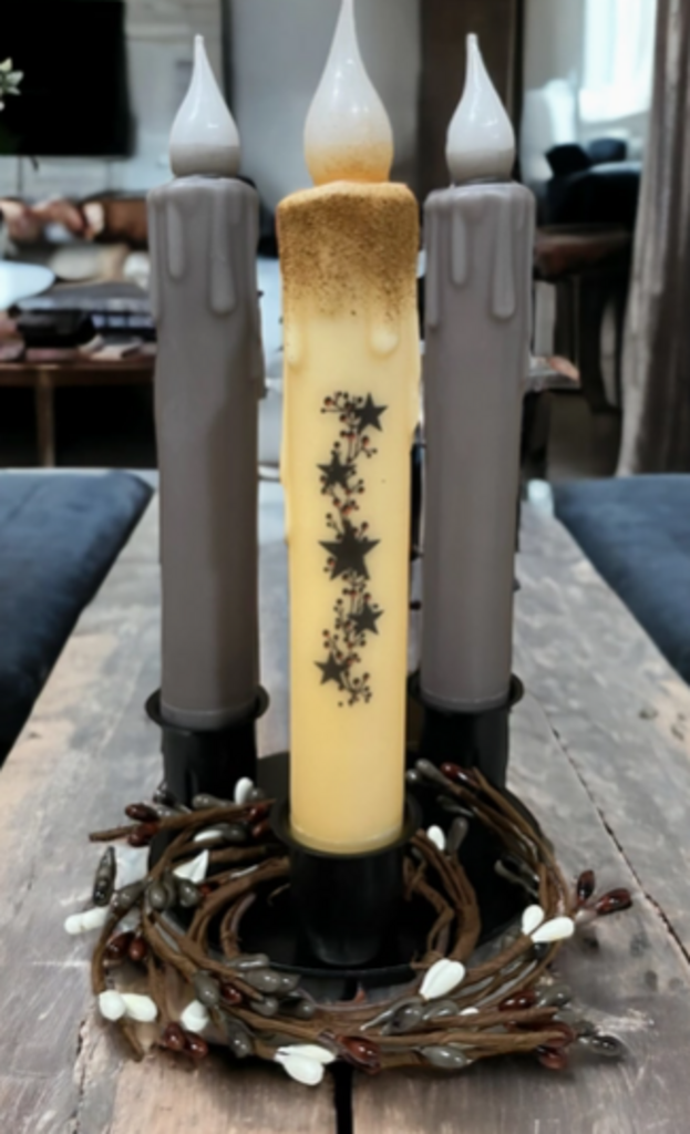 Round Triple Wrought Iron Taper Holder