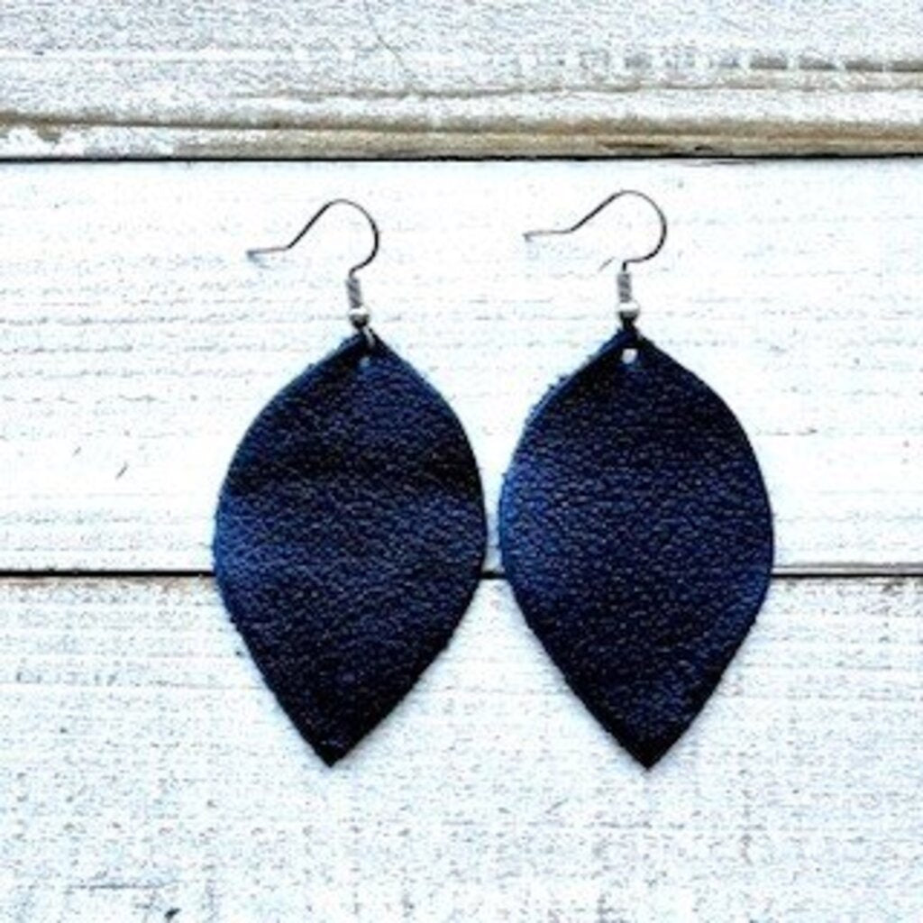 Navy Leather Petal Earrings