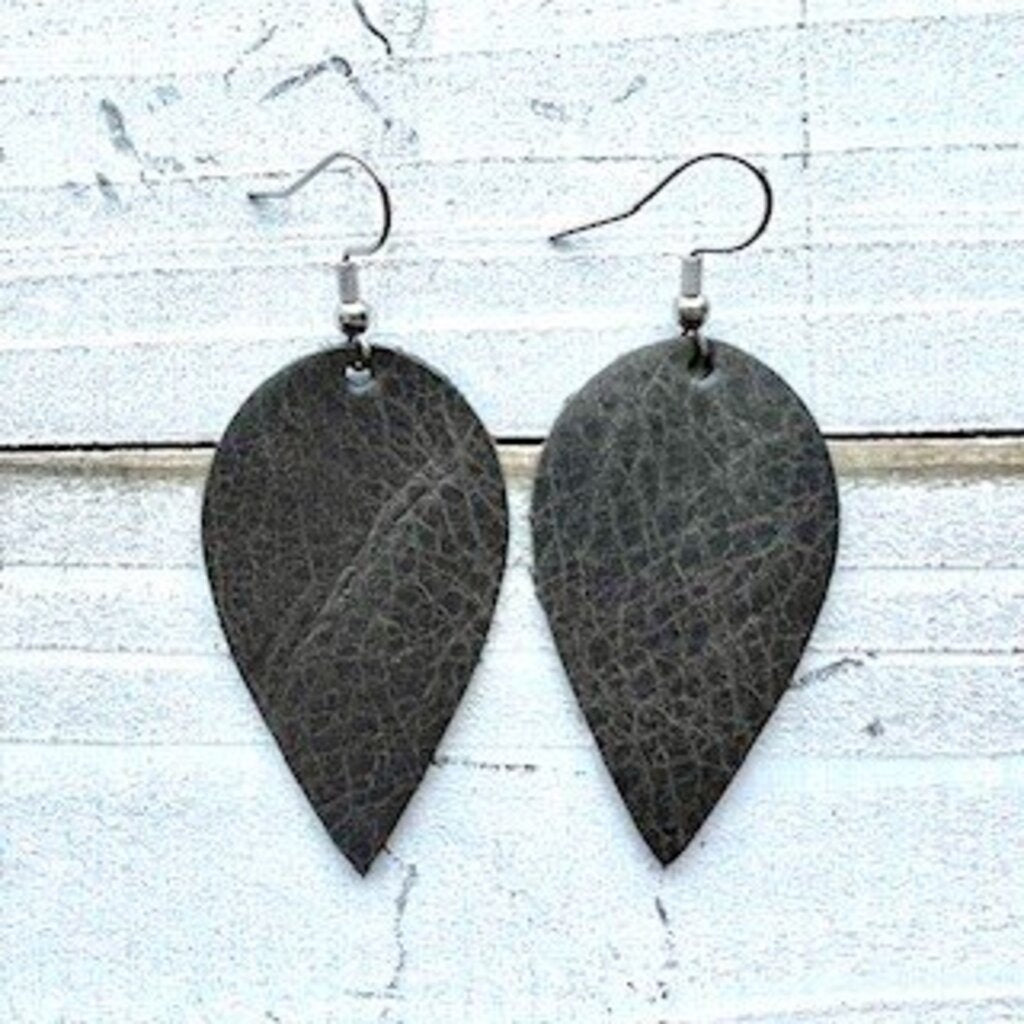 Grey Leather Drop Earrings