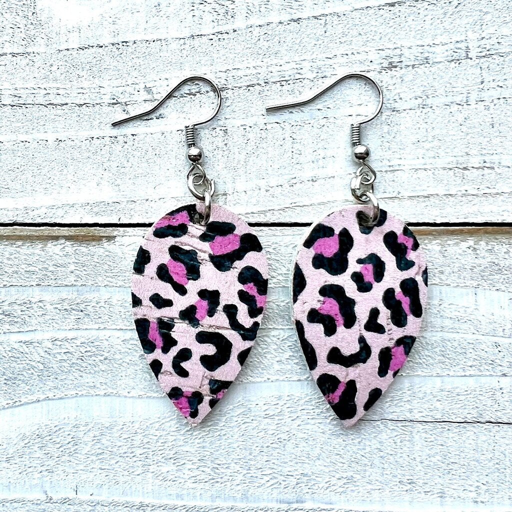 Pink Cheetah Cork Earrings