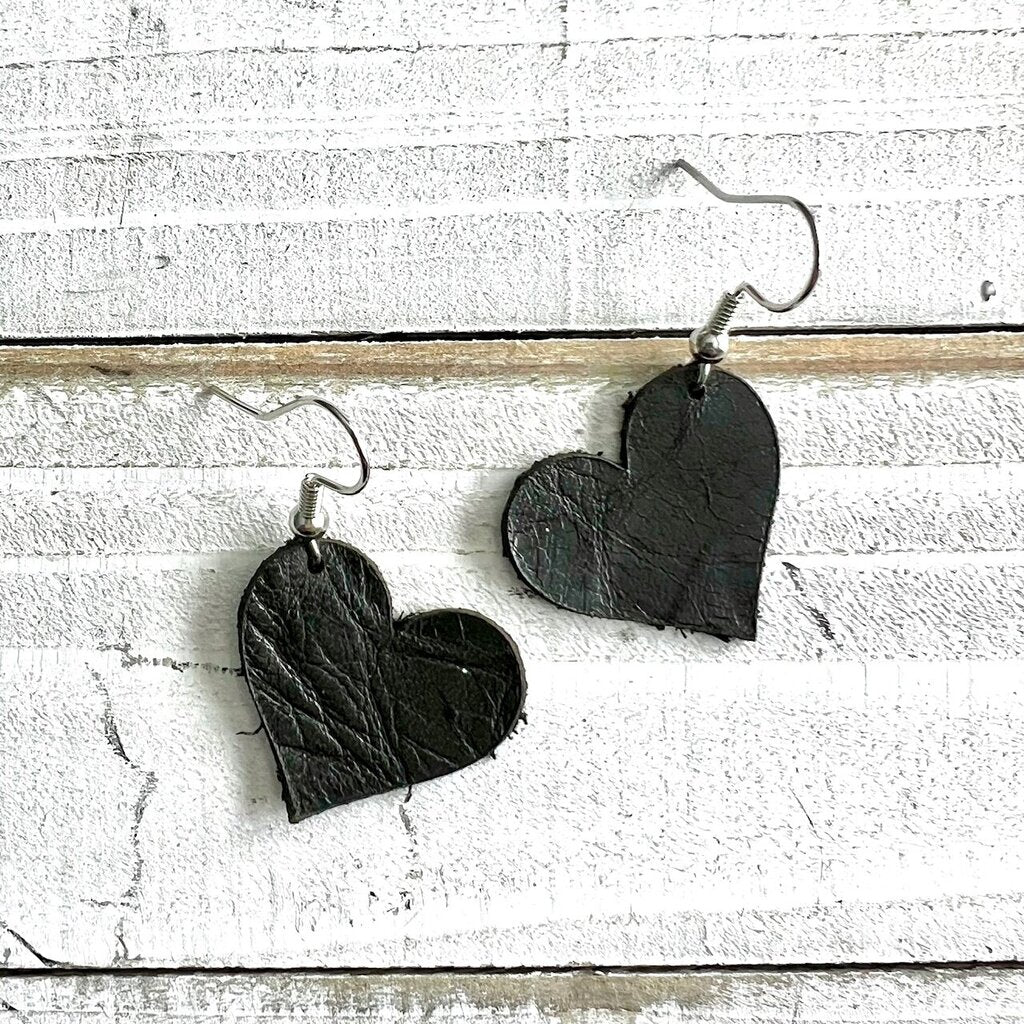 Black Heart Leather Earrings