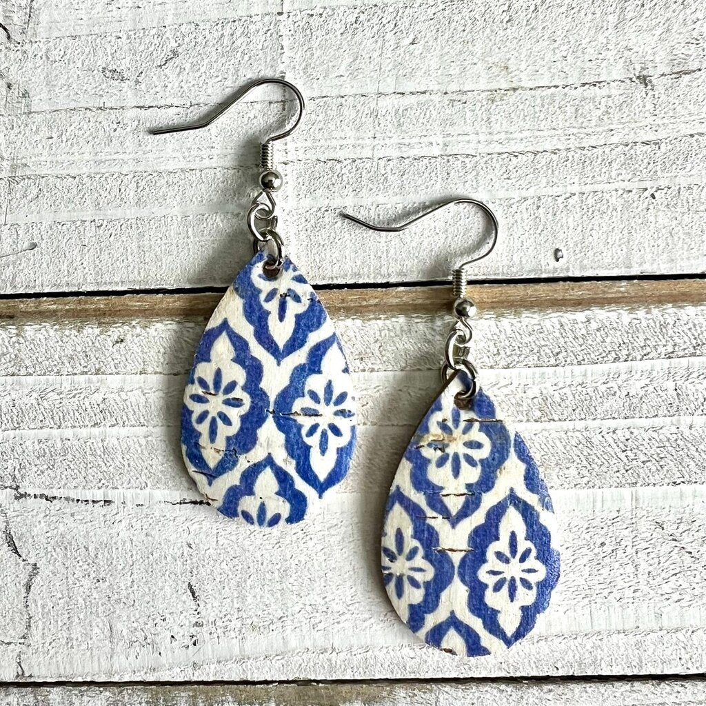 Blue Paisley Cork Earrings