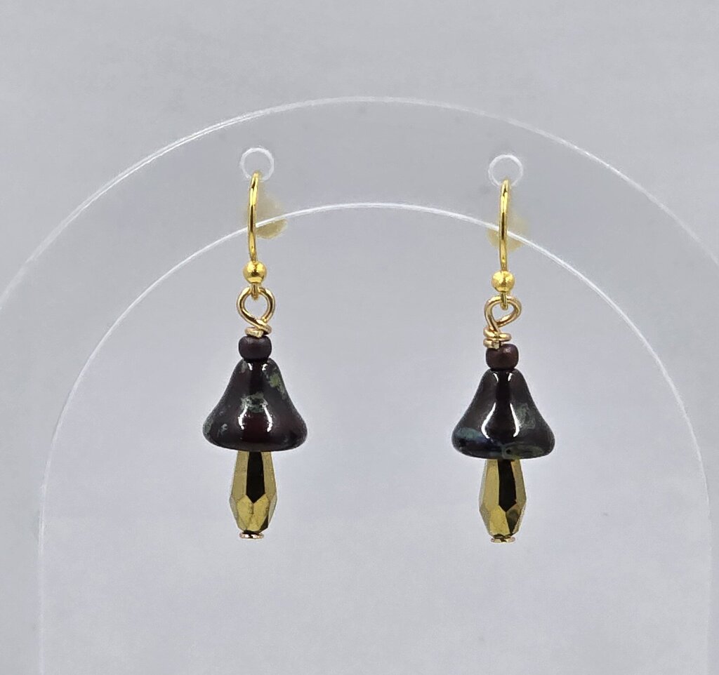 Brown Glass Mushroom Earrings