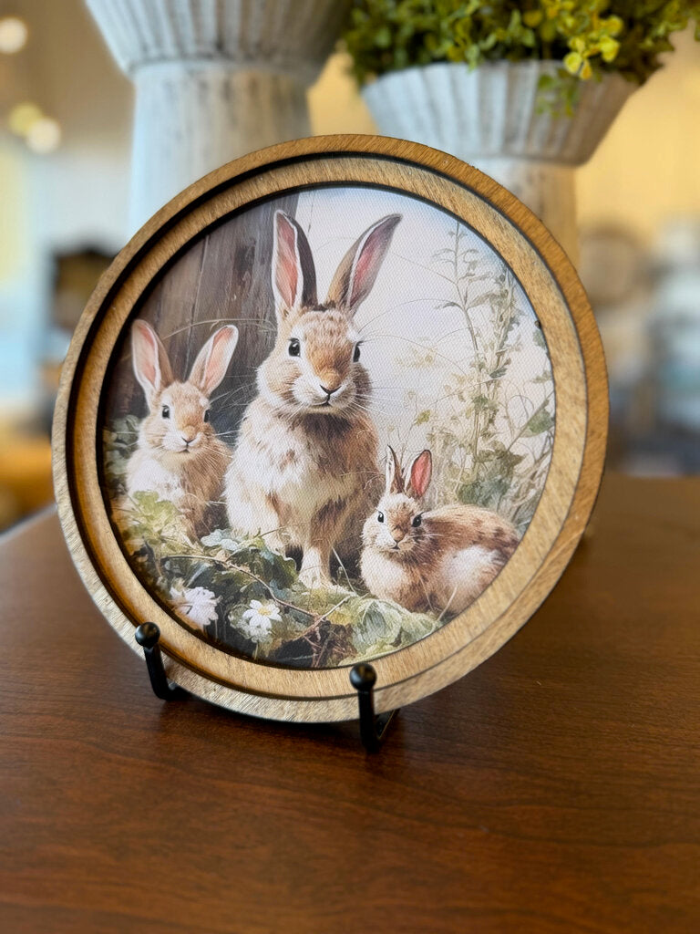 Round Framed 3 Bunny Art