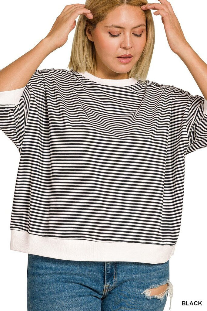 Striped Trim Banded Tee