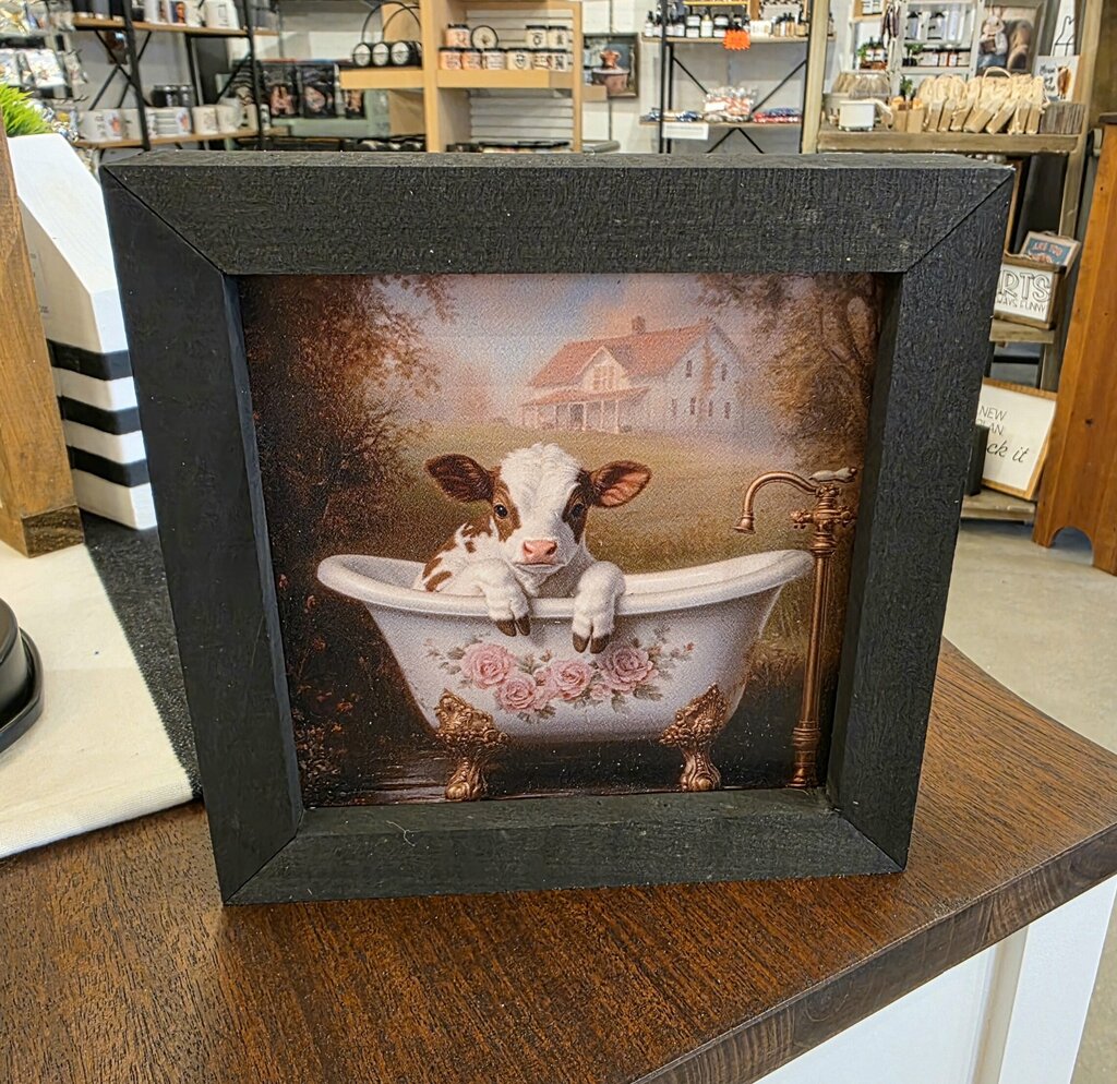 Baby Cow Victorian Tub Boxed Sign