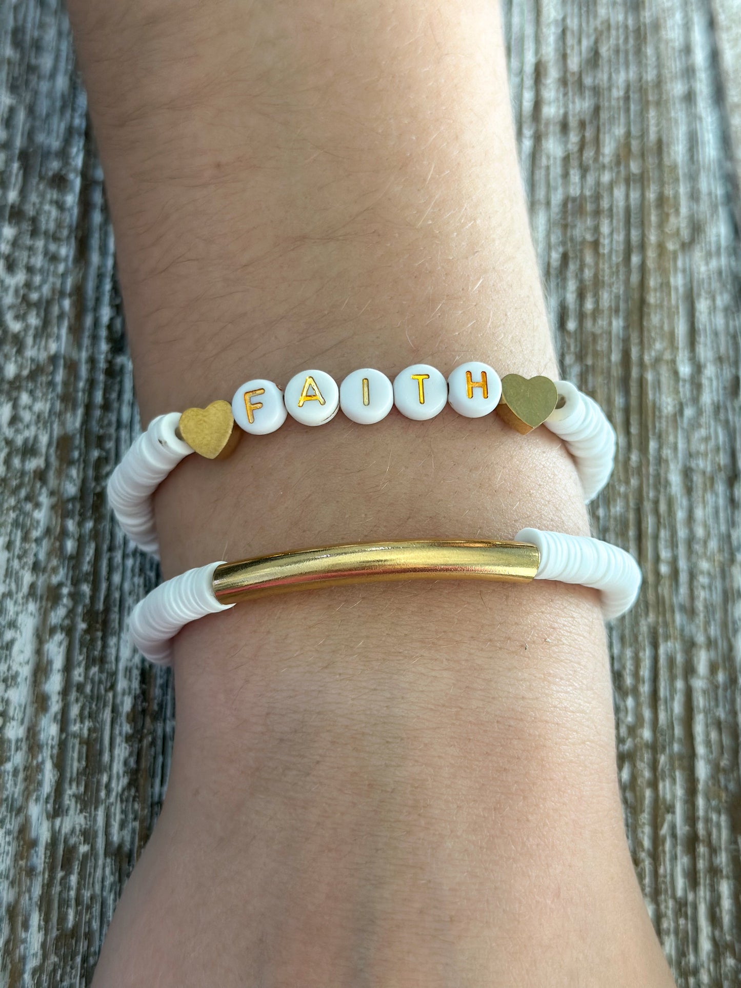 Heishi Bracelet Set "Faith" White