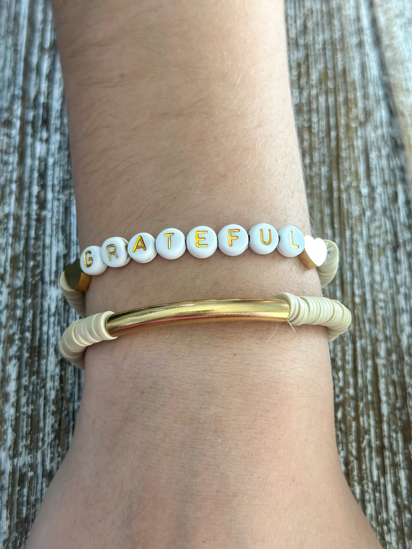 Heishi Bracelet Set "Grateful" Beige