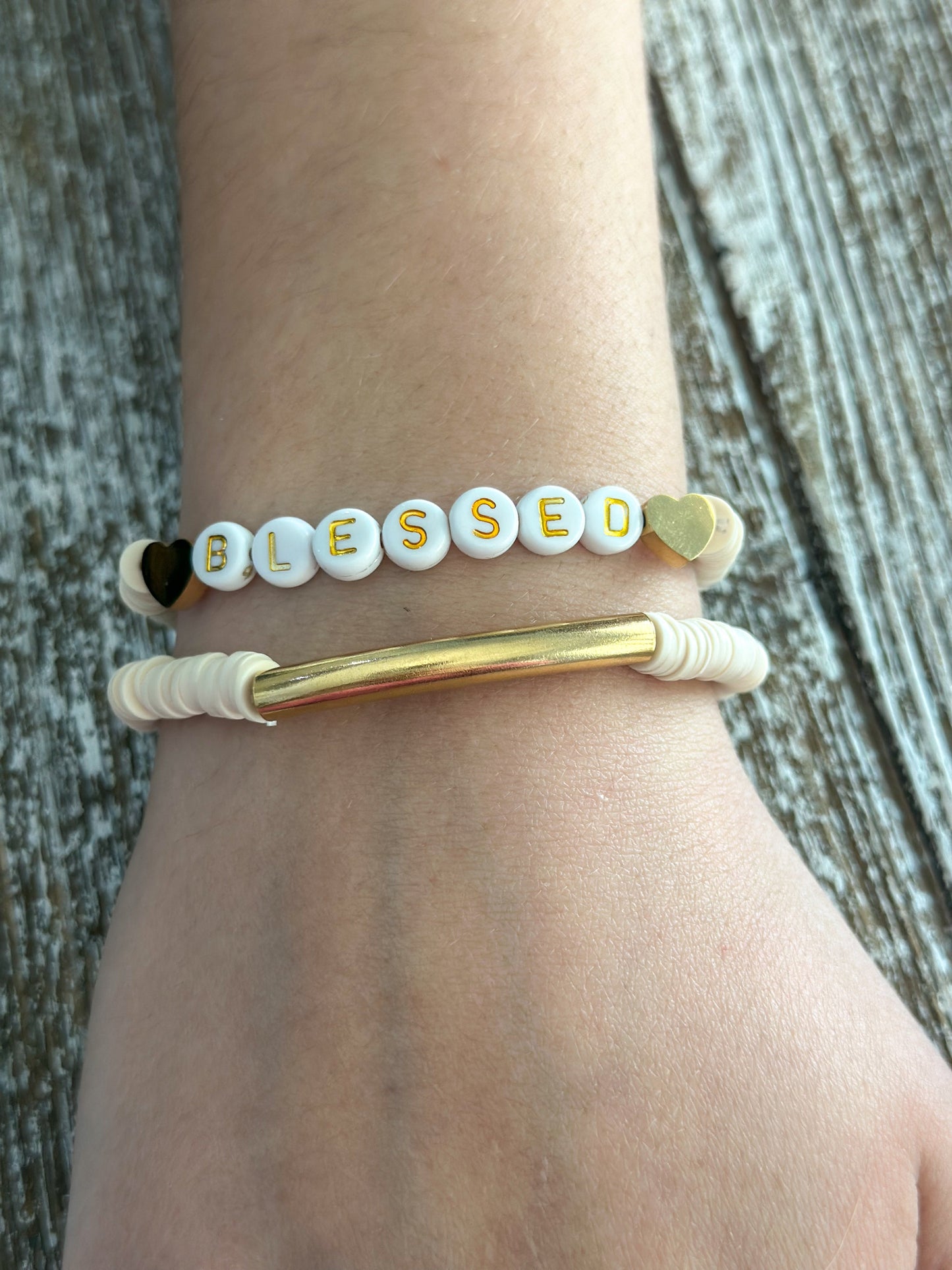 Heishi Bracelet Set "Blessed" Ivory