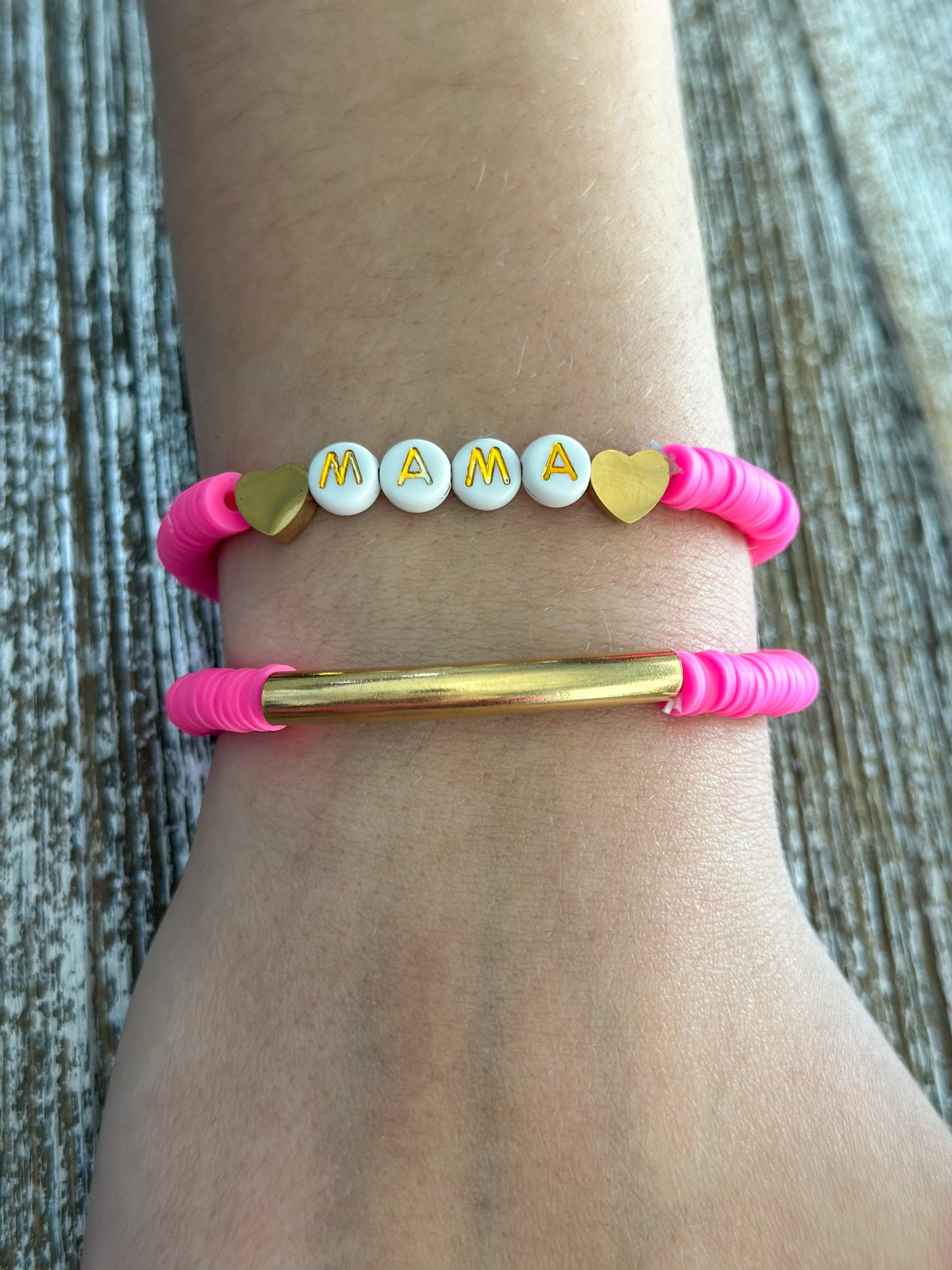 Heishi Bracelet Set "Mama" Hot Pink"