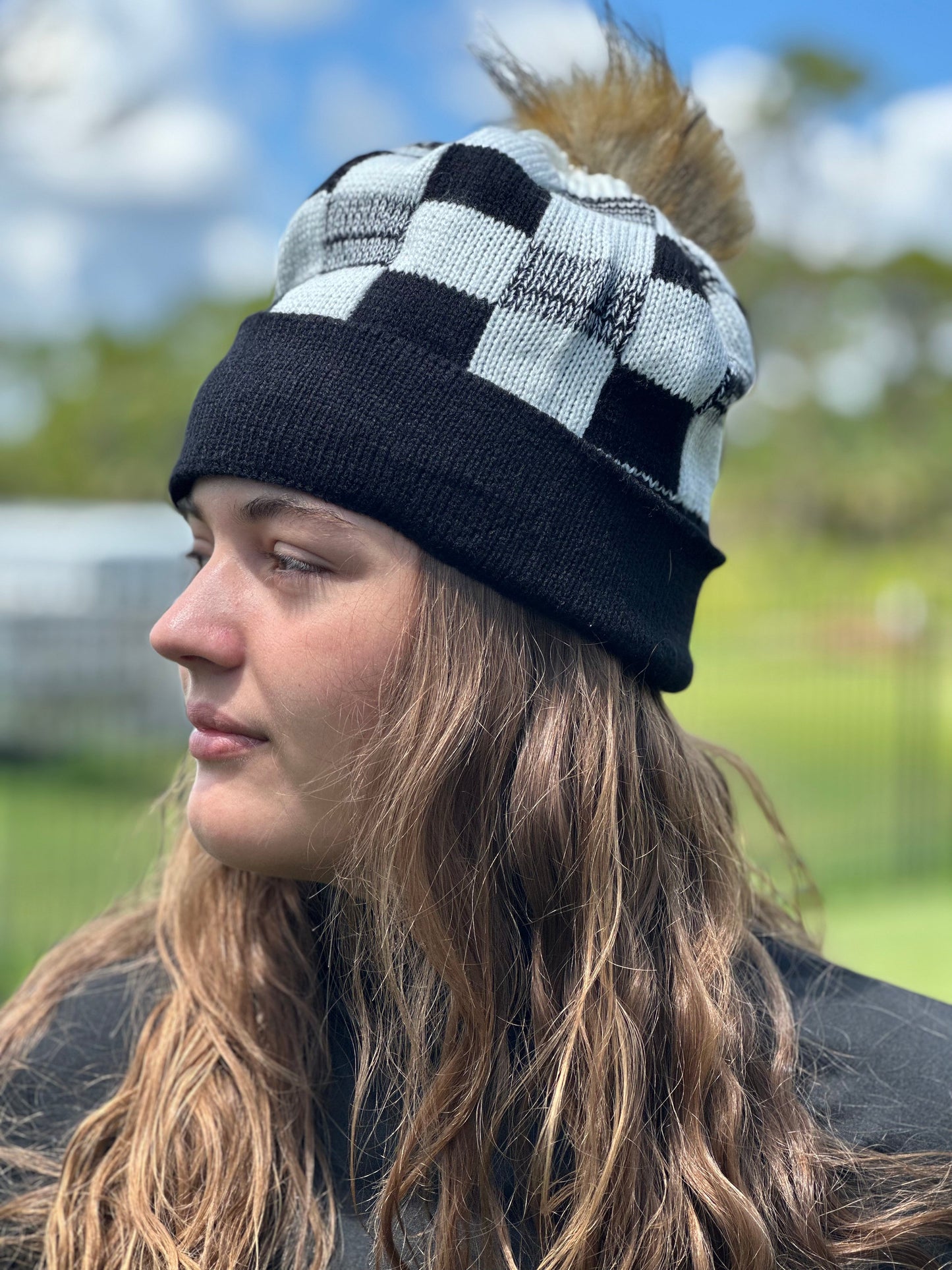 "Checkmate" Pom Beanie