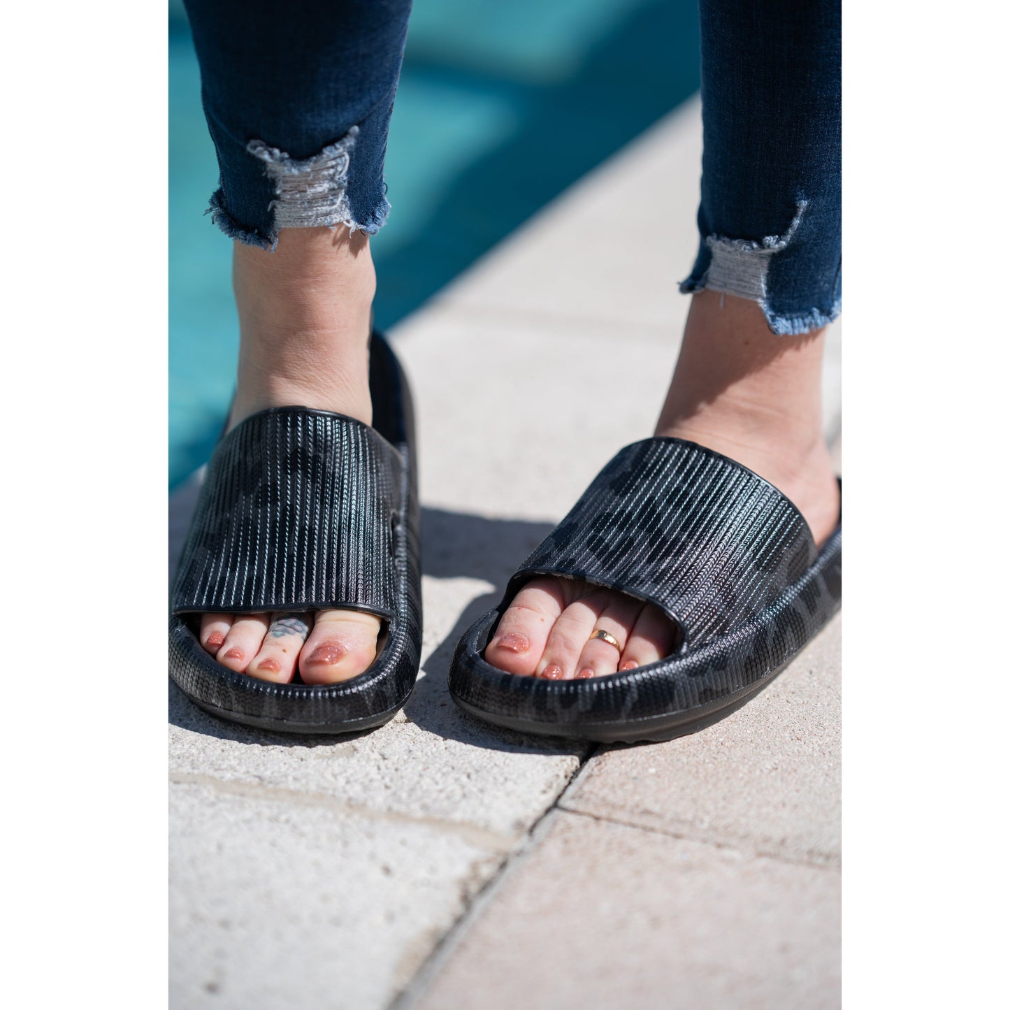 Ready to Ship |  BLACK LEOPARD  Insanely Comfy -Beach or Casual Slides*