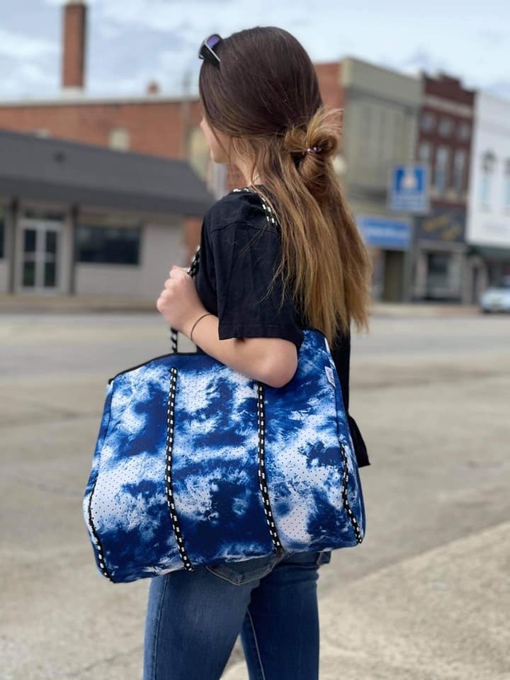 Ready to Ship  | Blue Tie Dye Neoprene Tote Bag