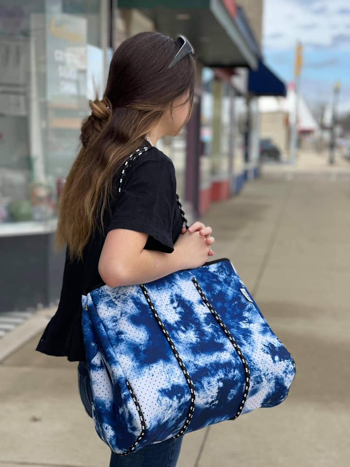 Ready to Ship  | Blue Tie Dye Neoprene Tote Bag