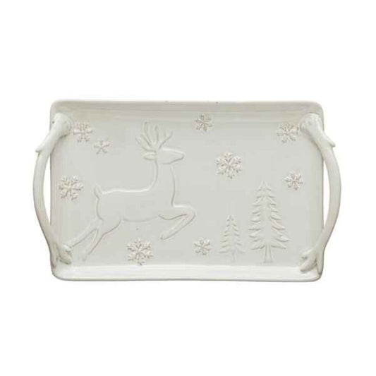 Stoneware Tray w/ Deer, Snowflake