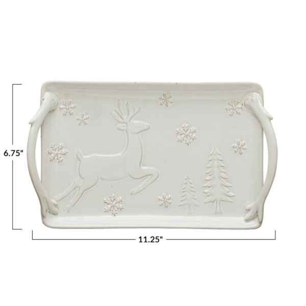 Stoneware Tray w/ Deer, Snowflake