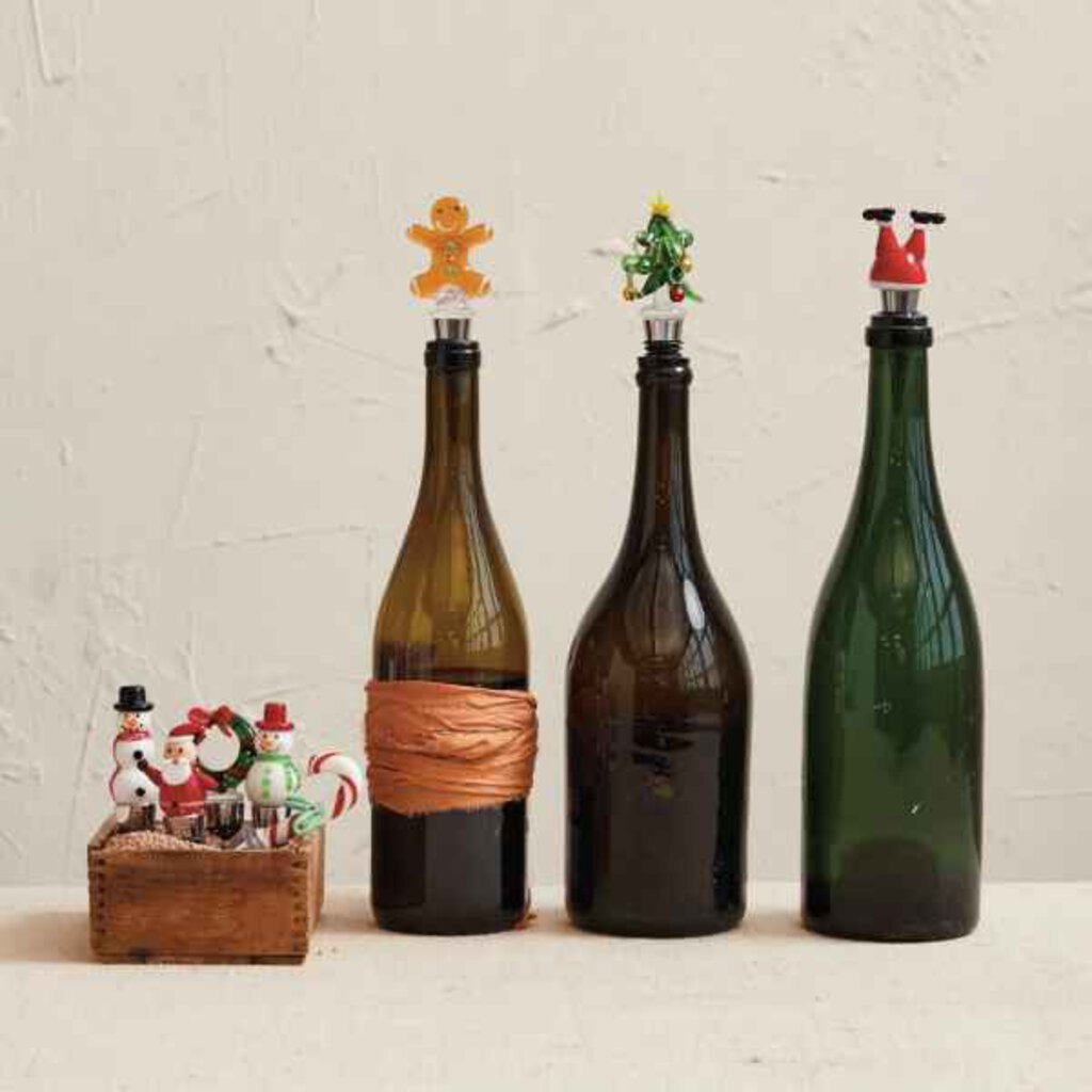 Hand-Painted Glass Holiday Wine Stopper