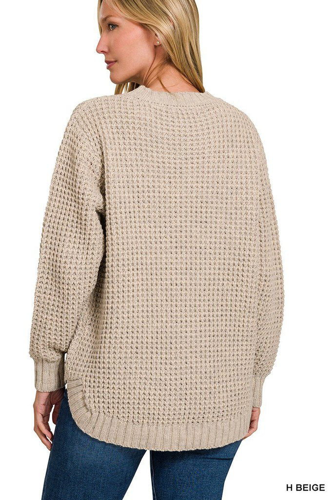 ROUND NECK WAFFLE SWEATER