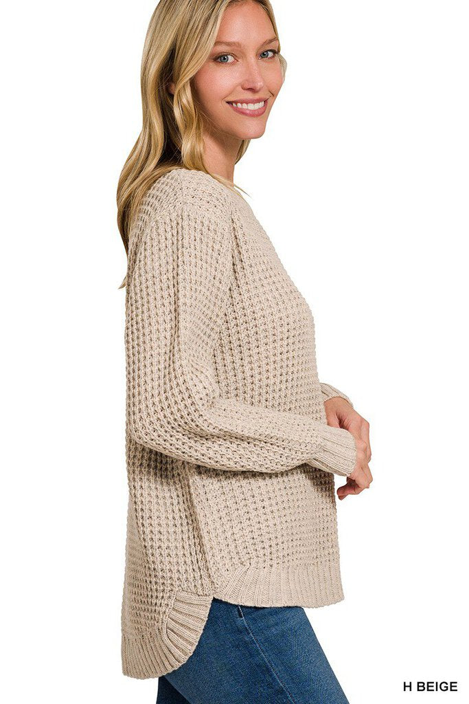 ROUND NECK WAFFLE SWEATER