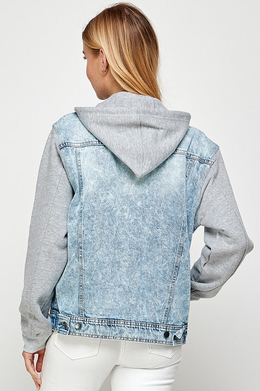 Women s Denim Jacket with Fleece Hoodies Light Blue M