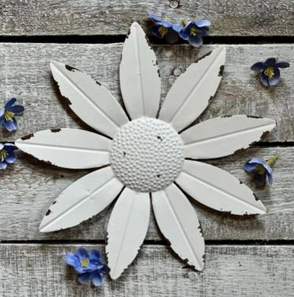White Distressed Metal Flower