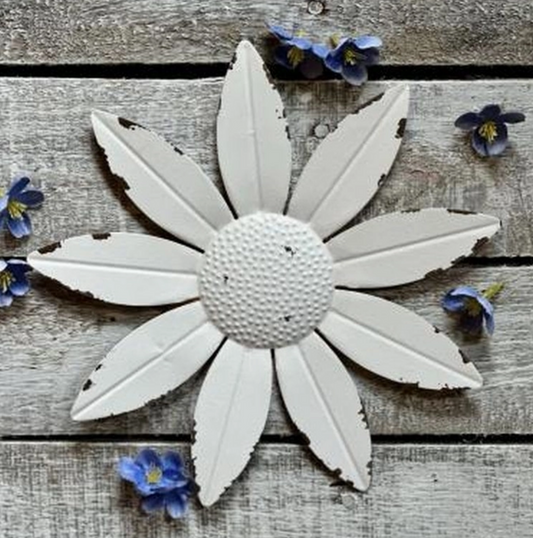 White Distressed Metal Flower