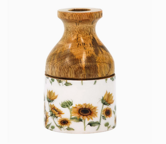 Sunflower Enamel Wood Vase