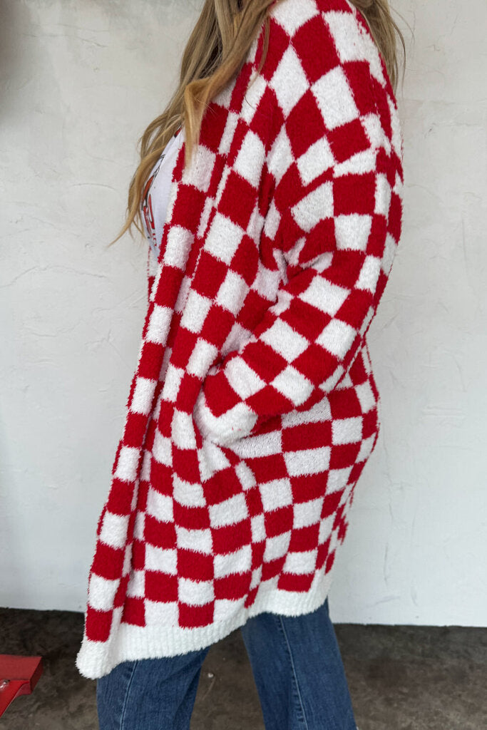 Red White Checker Cardigan