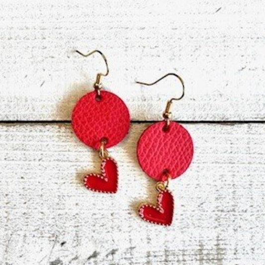 Red Leather Earrings with Hearts