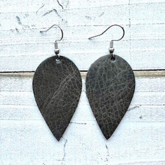 Grey Leather Drop Earrings