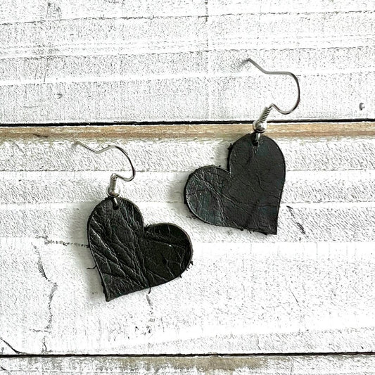 Black Heart Leather Earrings