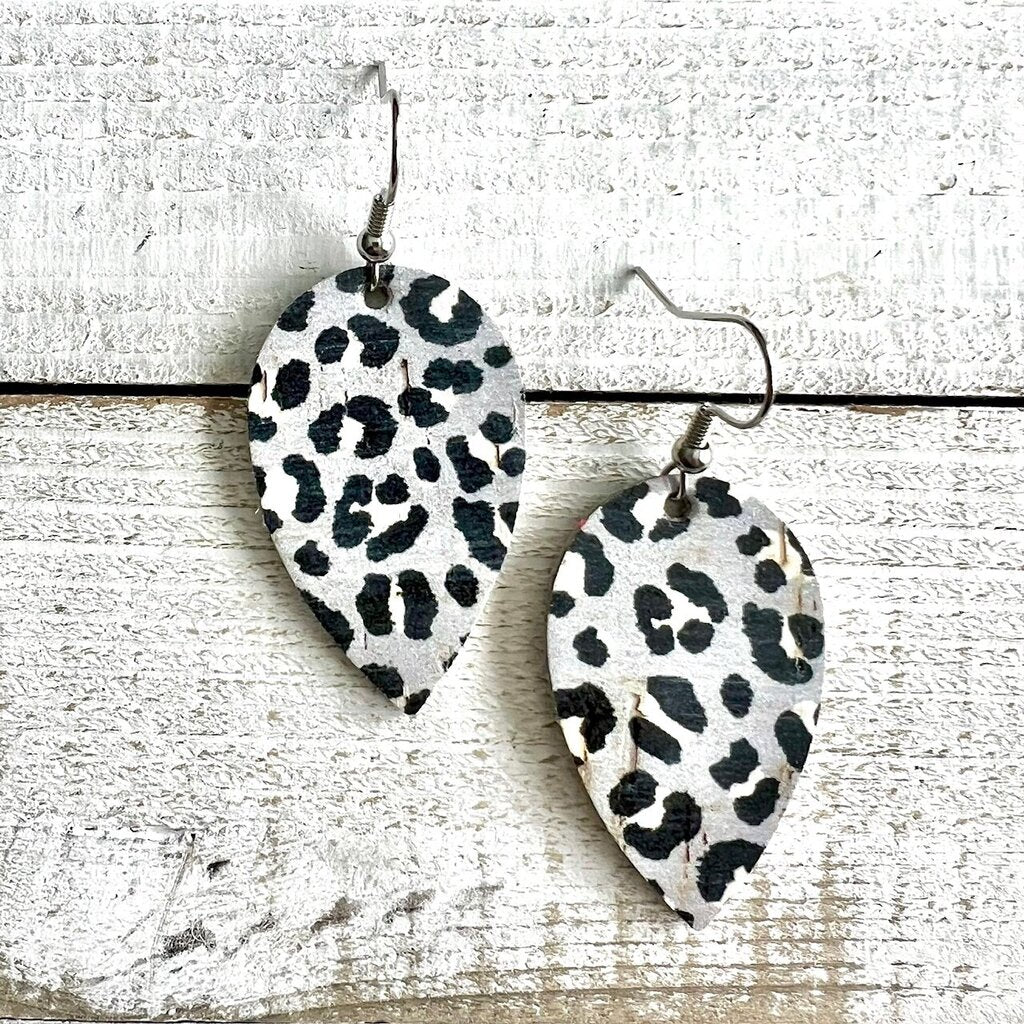 Grey Cheetah Cork Earrings
