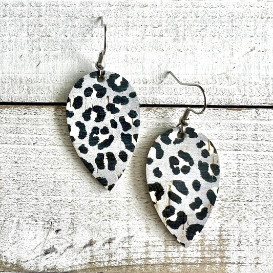 Grey Cheetah Cork Earrings