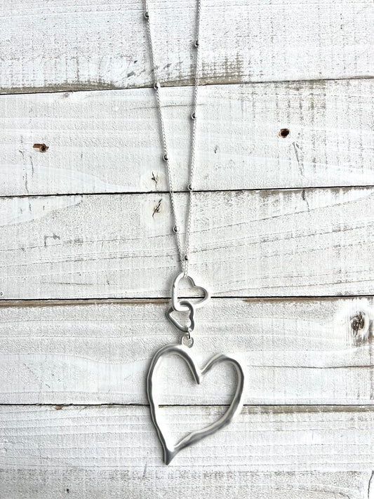 Silver Triple Heart Necklace - Long