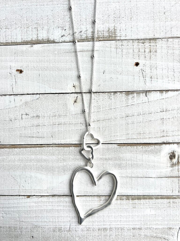 Silver Triple Heart Necklace - Long