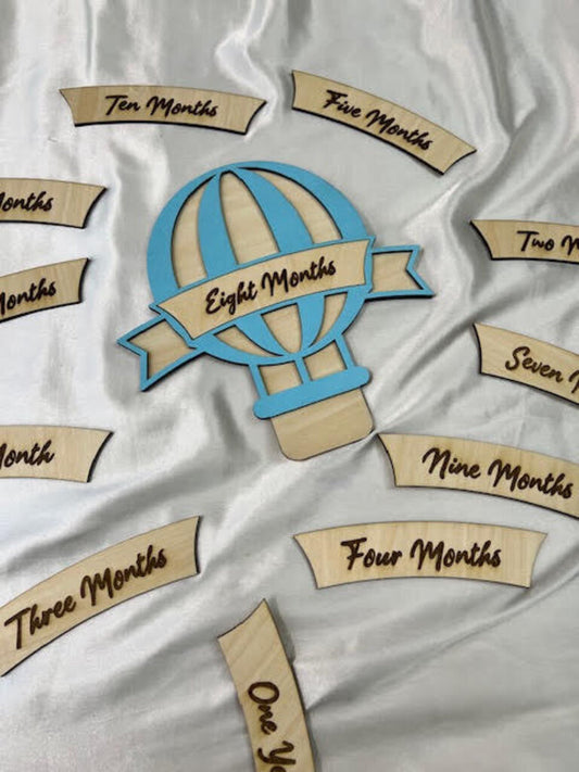 Blue Hot Air Balloon Baby Monthly Milestone Set