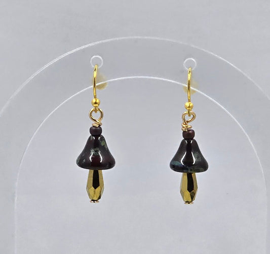 Brown Glass Mushroom Earrings