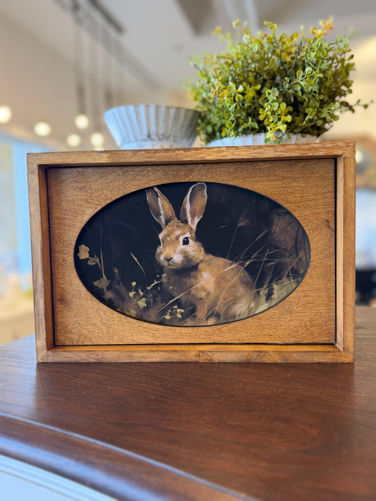 Bunny Black Background Oval Art