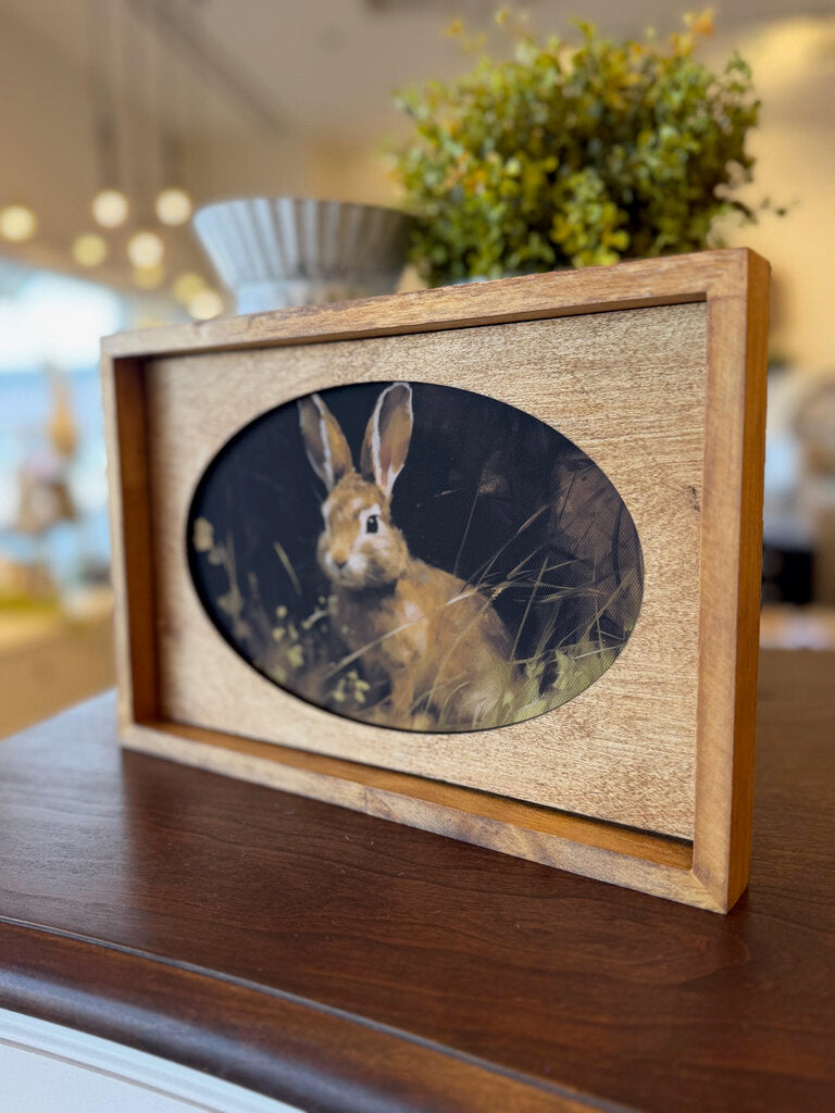 Bunny Black Background Oval Art