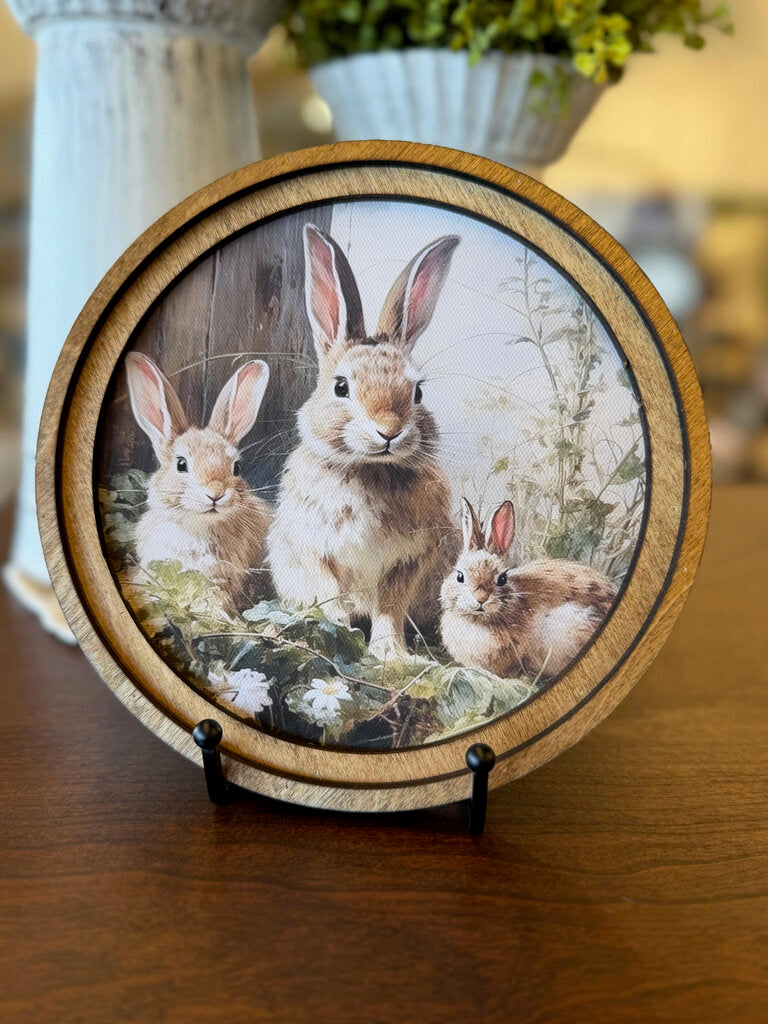 Round Framed 3 Bunny Art