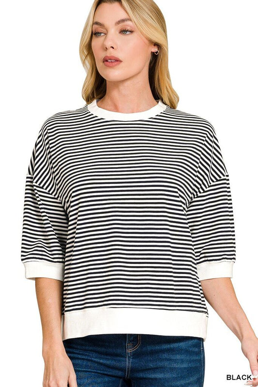 Striped Trim Banded Tee