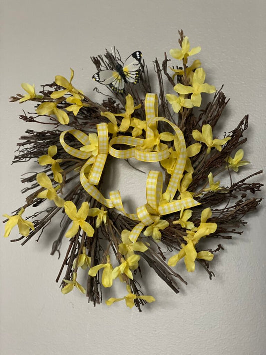 Mini Forsythia Wreath with Butterfly