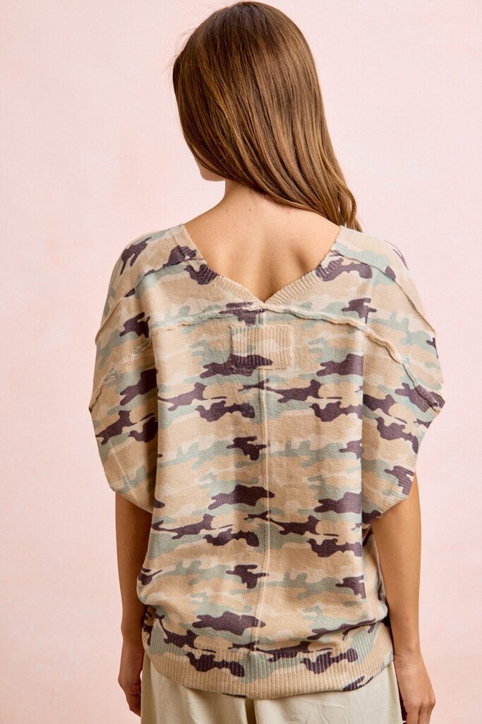 Camo Vneck Knit Top