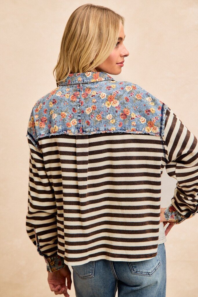 Floral Denim & Waffle Top