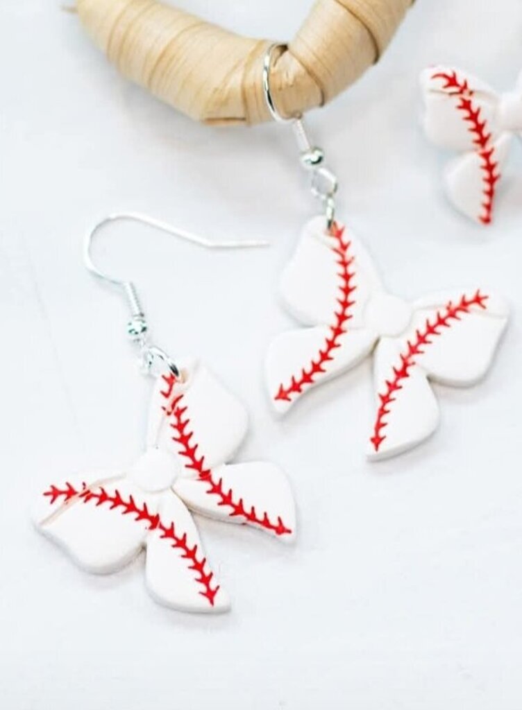 Baseball Seam Bow Clay Earrings