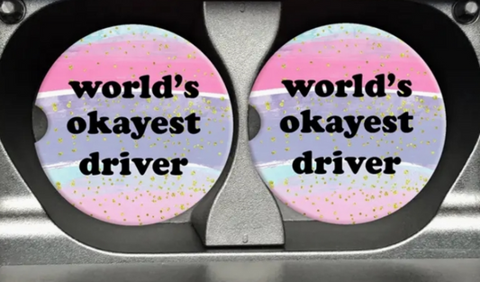 2 pack World's Okayest Driver Car Coaster