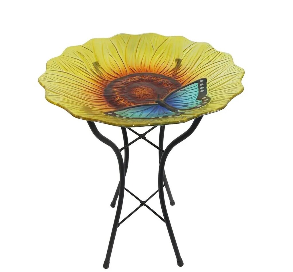 Sunflower & Bird Glass Birdbath